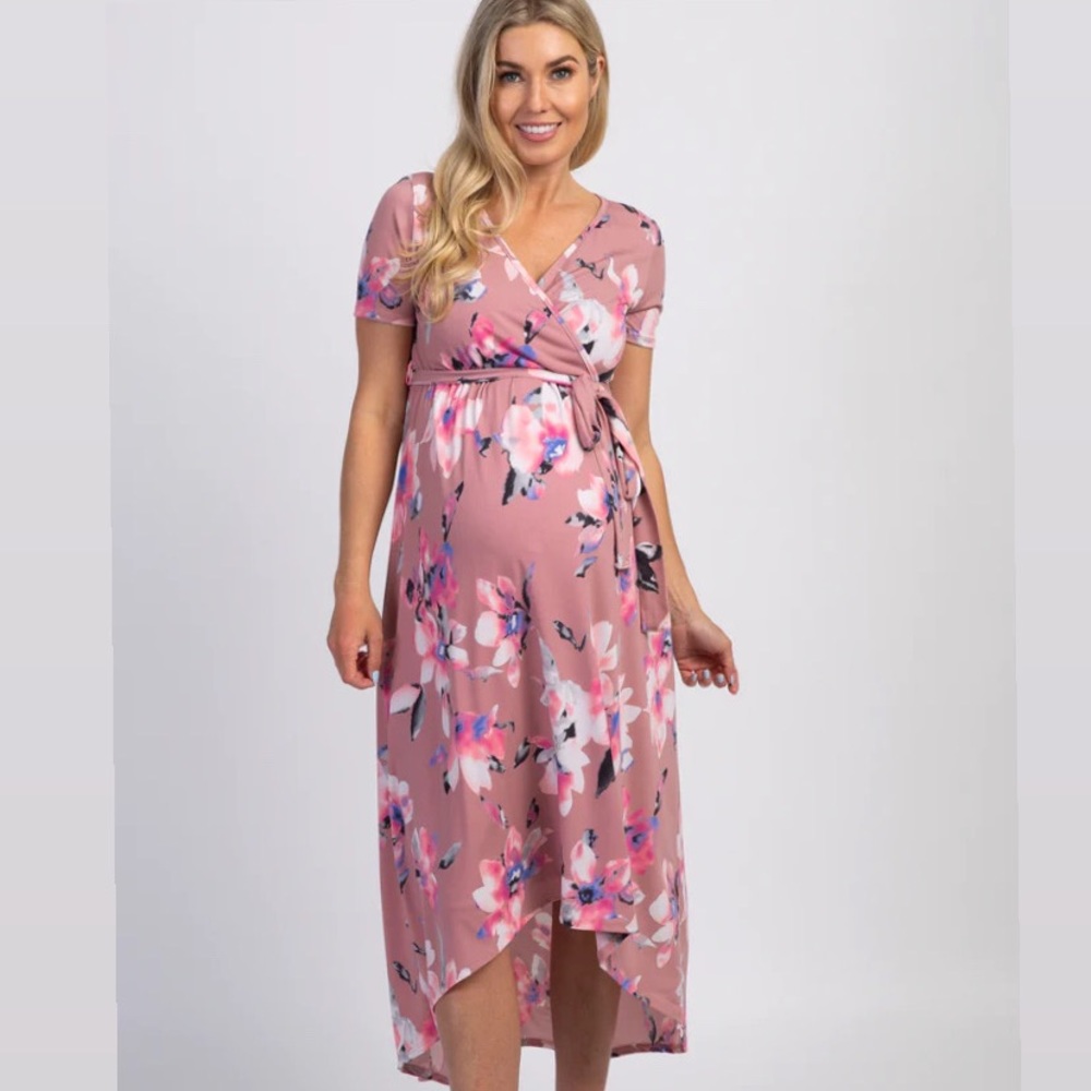 Pink Floral high low dress Maternity and Breastfeeding friendly